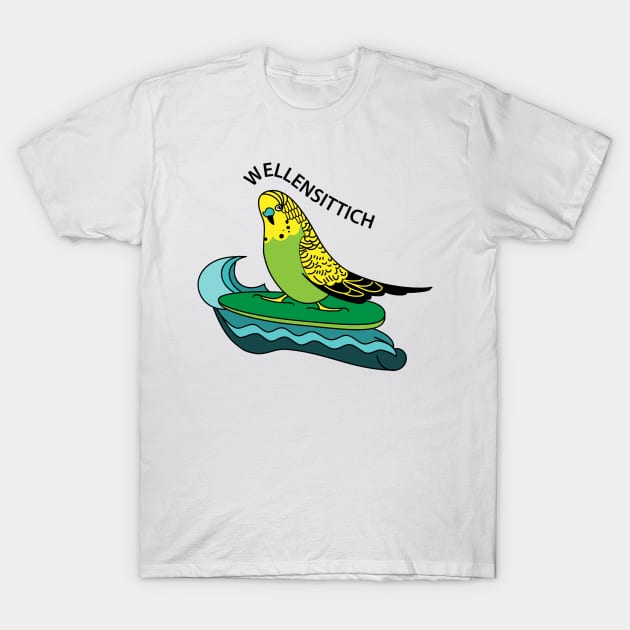 Funny budgie as a surfer T-Shirt by spontania